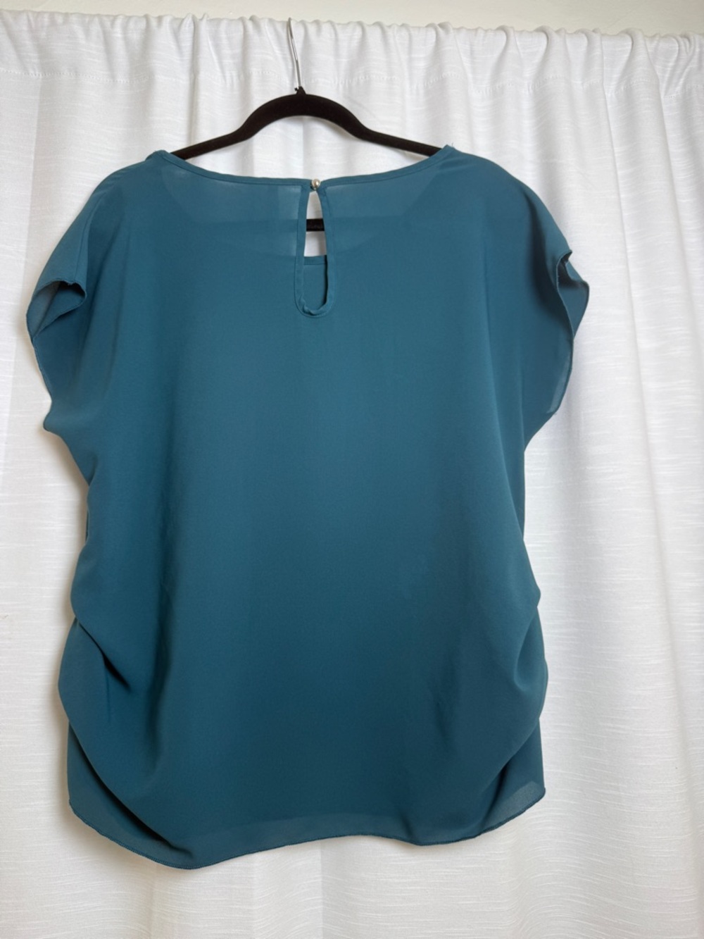 Teal Chiffon Blouse Women’s short Sleeve Flowy Top Work Office | Size L - Picture 7 of 11